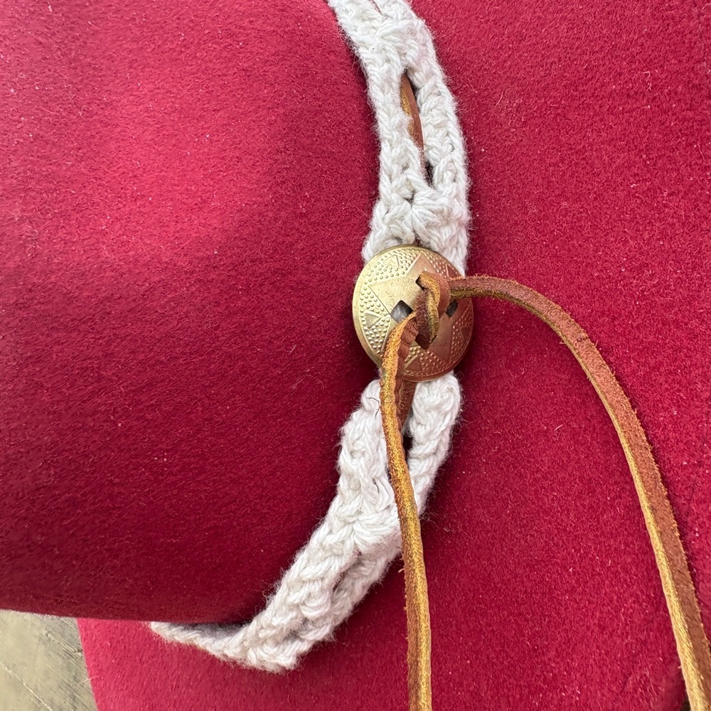 Red Wool Wide Brim Hat with Boho Band - Picture 6 of 9